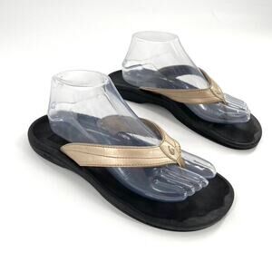 Olukai Ohana Women’s Thong Flat Sandals Flip Flops Gold Leather Sz 10